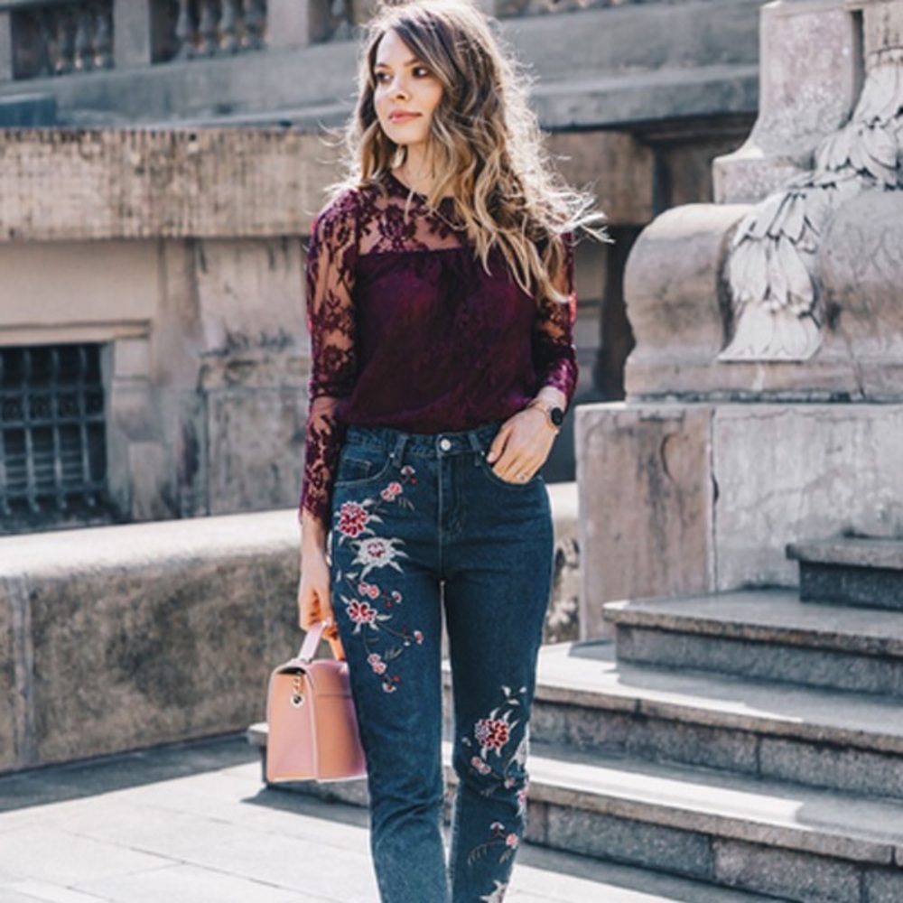 Xhilaration Wine Lace Blouse